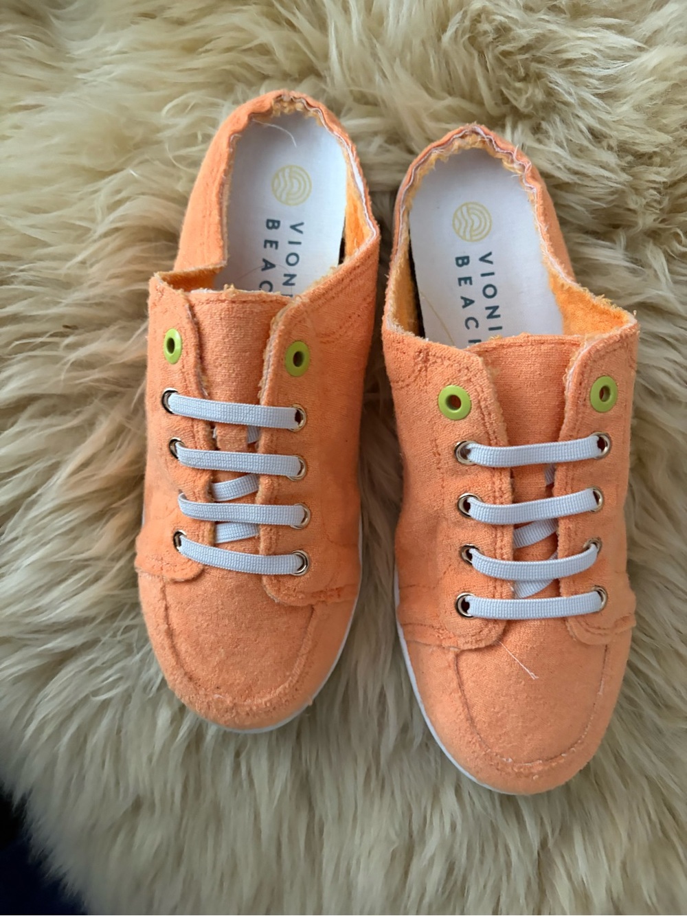 Vionic Kids Orange Canvas Slip-On Sneakers with Lime Eyelets